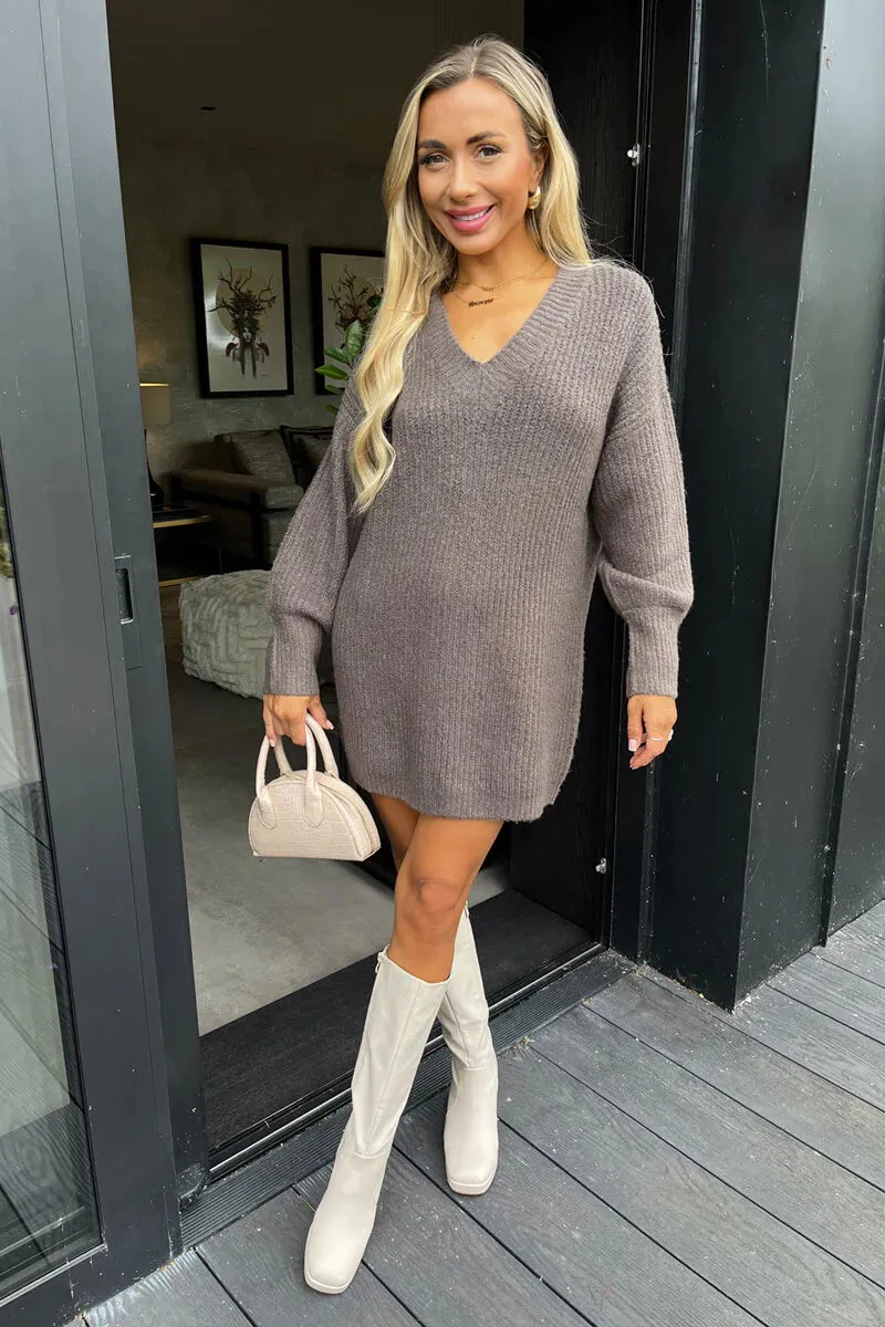 AX Paris Mink V-Neck Knitted Jumper Dress