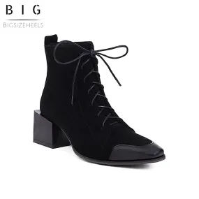 Bigsizeheels Punk square toe vintage Martin boots - Black