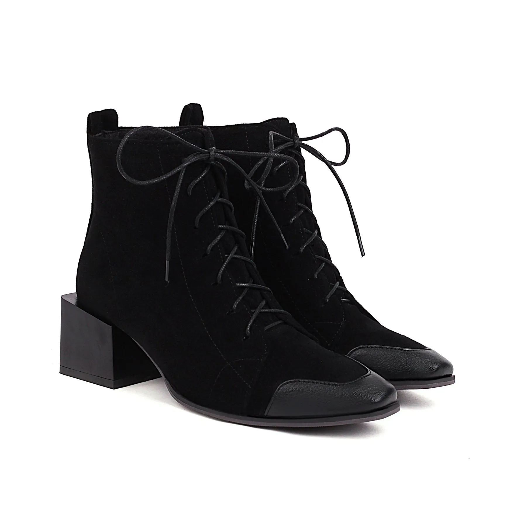 Bigsizeheels Punk square toe vintage Martin boots - Black
