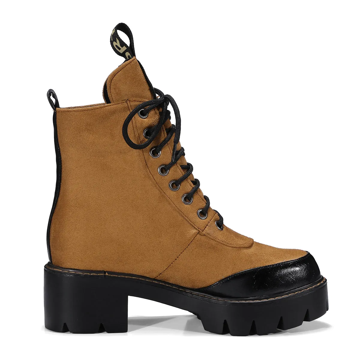 Bigsizeheels Round toe color strap Martin boots - Yellow