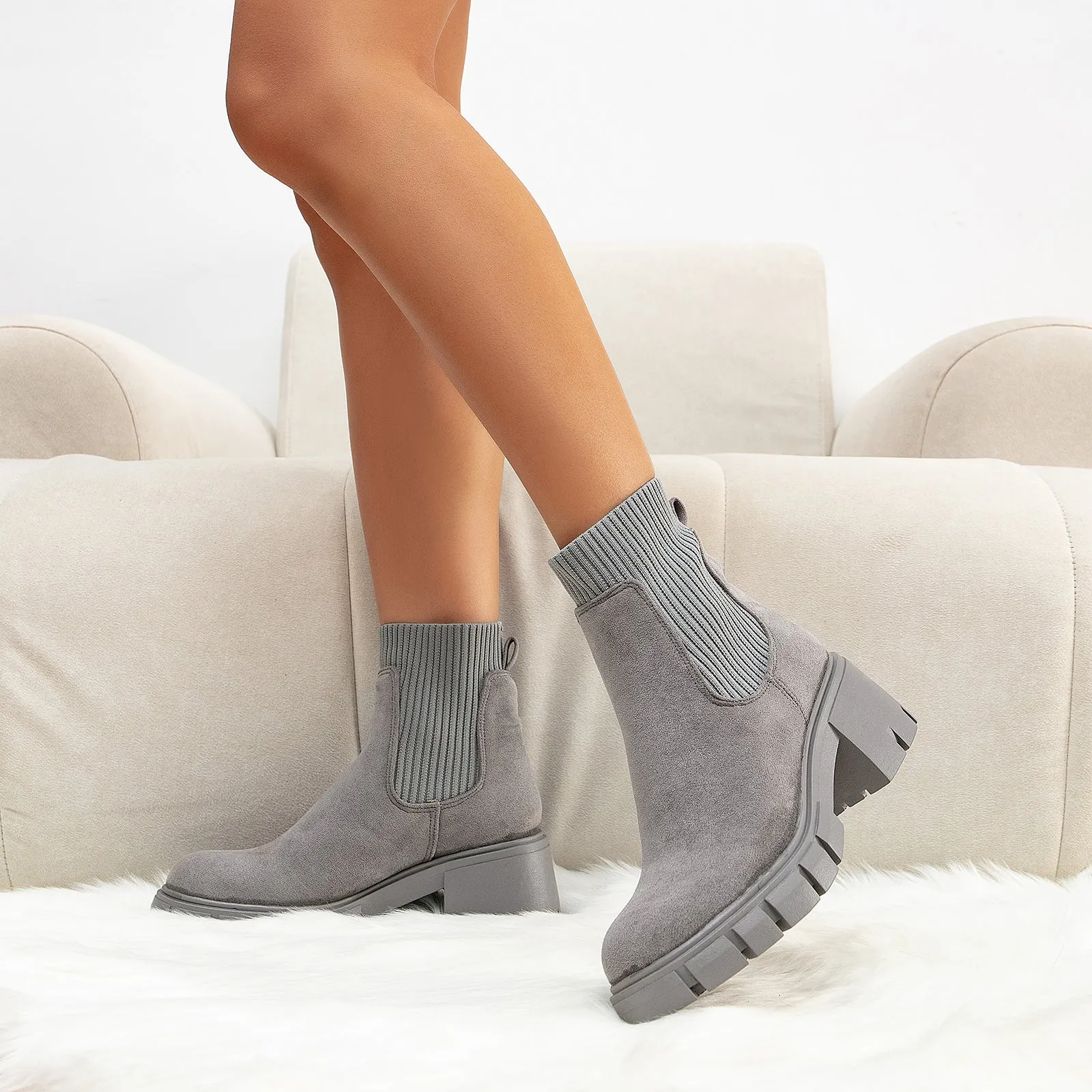 binfenxie- Women British Style Block Martin Boots