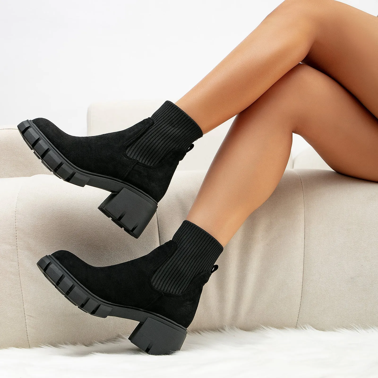 binfenxie- Women British Style Block Martin Boots