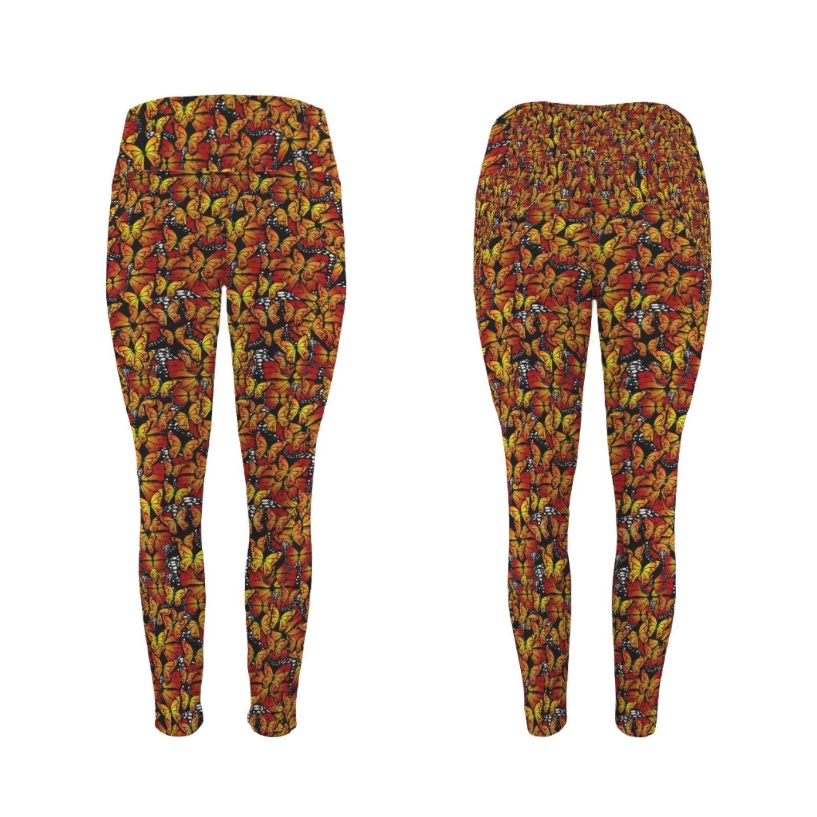 Butterflies Orange Leggings with Pockets up to 5 XL (FWS)