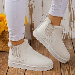 elveswallet Plus Fleece Snow Slip On Flat Ankle Boots