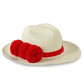 GUADALUPE HAT   WHITE RED POM POM