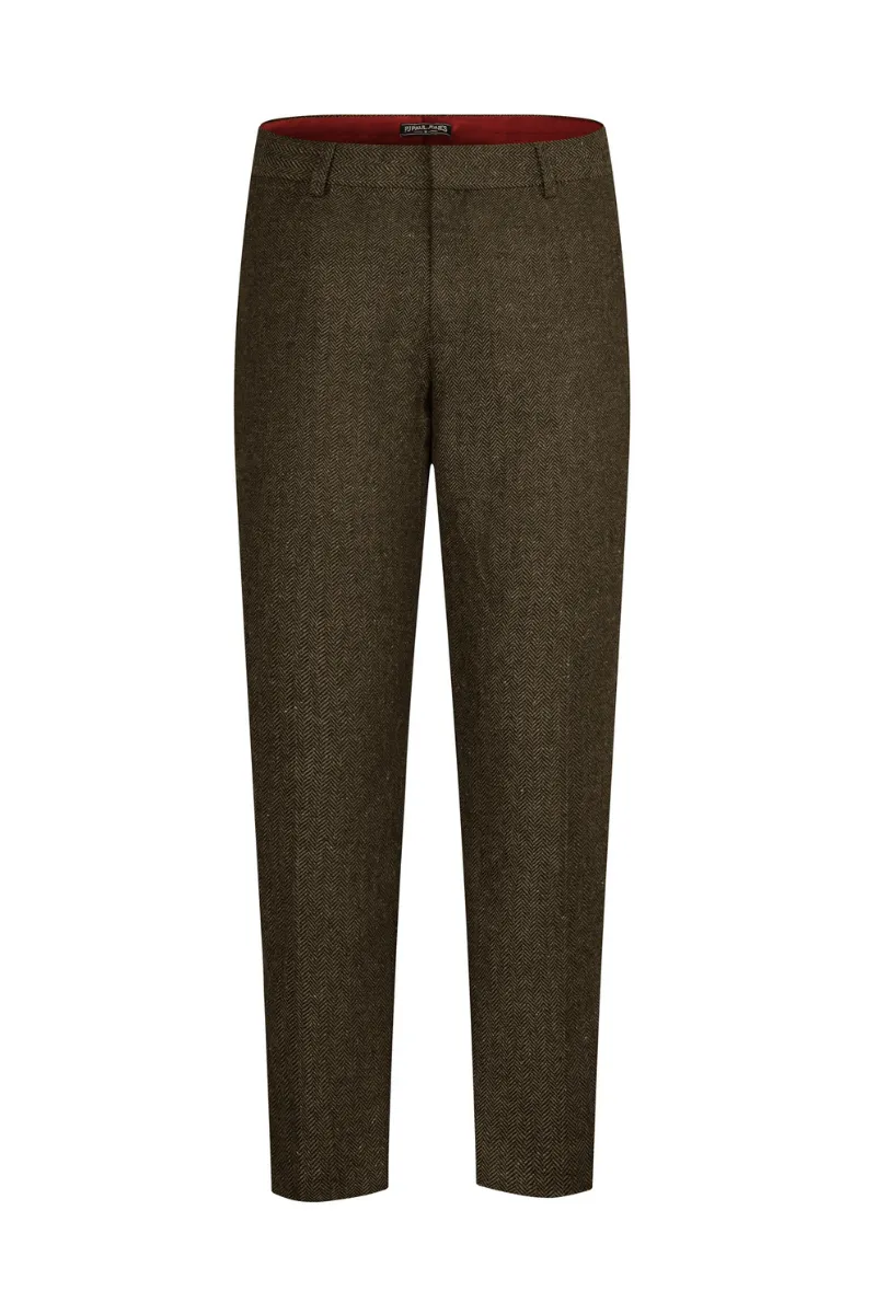 Men Regular Fit Pants Casual Multi-Pocket Herringbone Textured Trousers