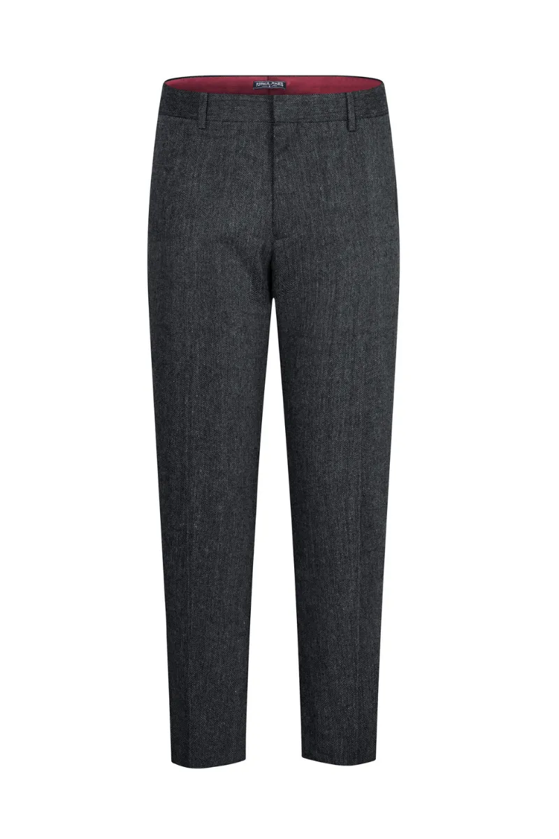 Men Regular Fit Pants Casual Multi-Pocket Herringbone Textured Trousers