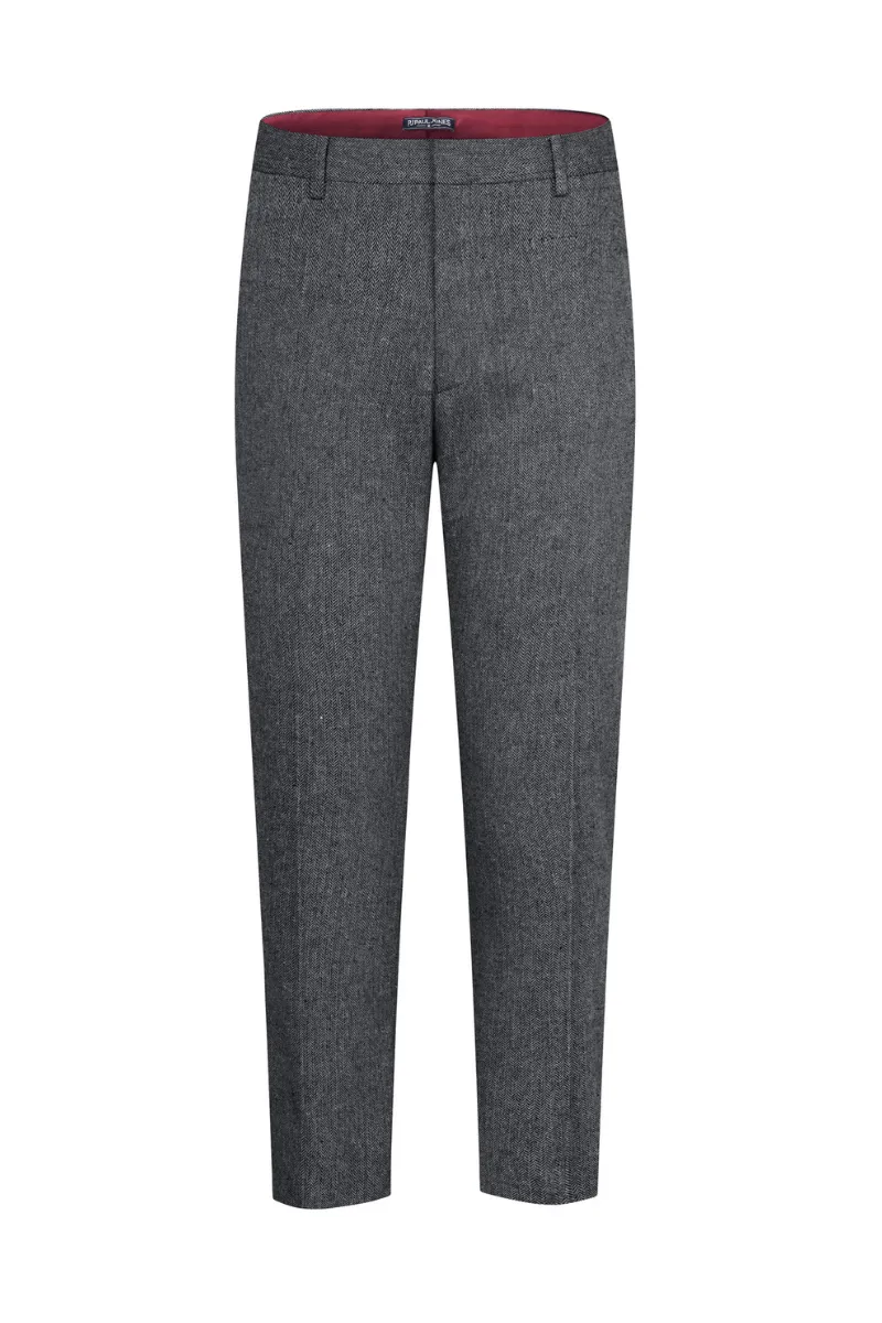 Men Regular Fit Pants Casual Multi-Pocket Herringbone Textured Trousers
