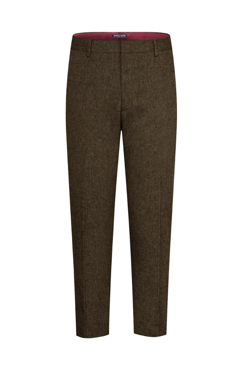 Men Regular Fit Pants Casual Multi-Pocket Herringbone Textured Trousers