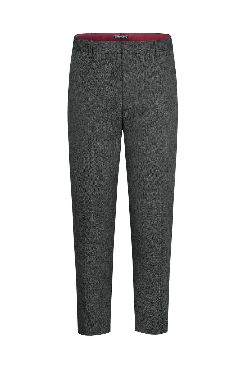 Men Regular Fit Pants Casual Multi-Pocket Herringbone Textured Trousers