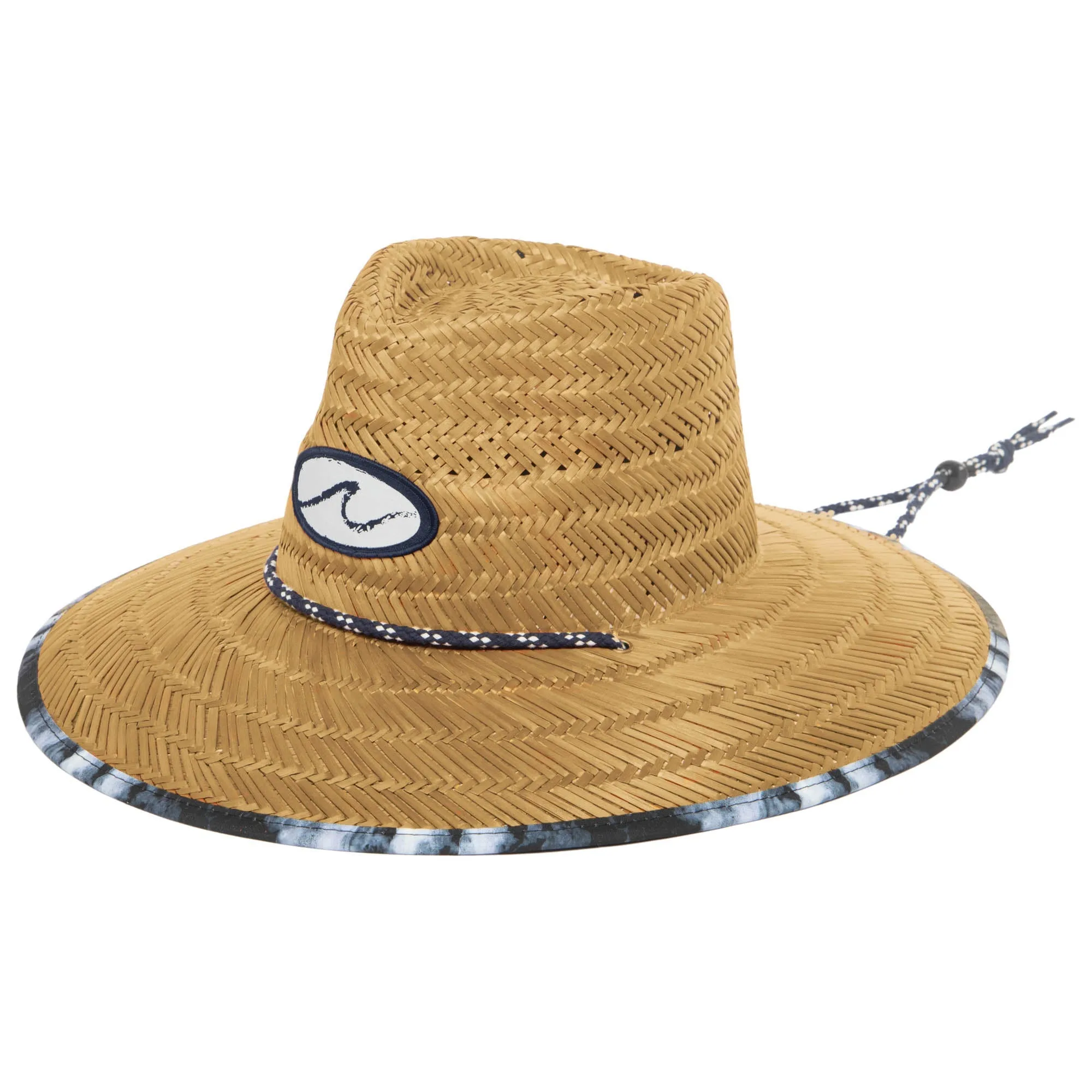Mens Straw Lifeguard with Ocean Wave Under-brim