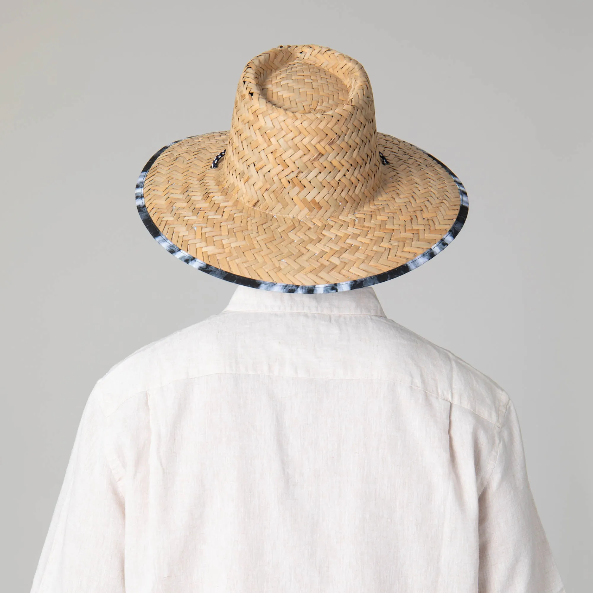 Mens Straw Lifeguard with Ocean Wave Under-brim