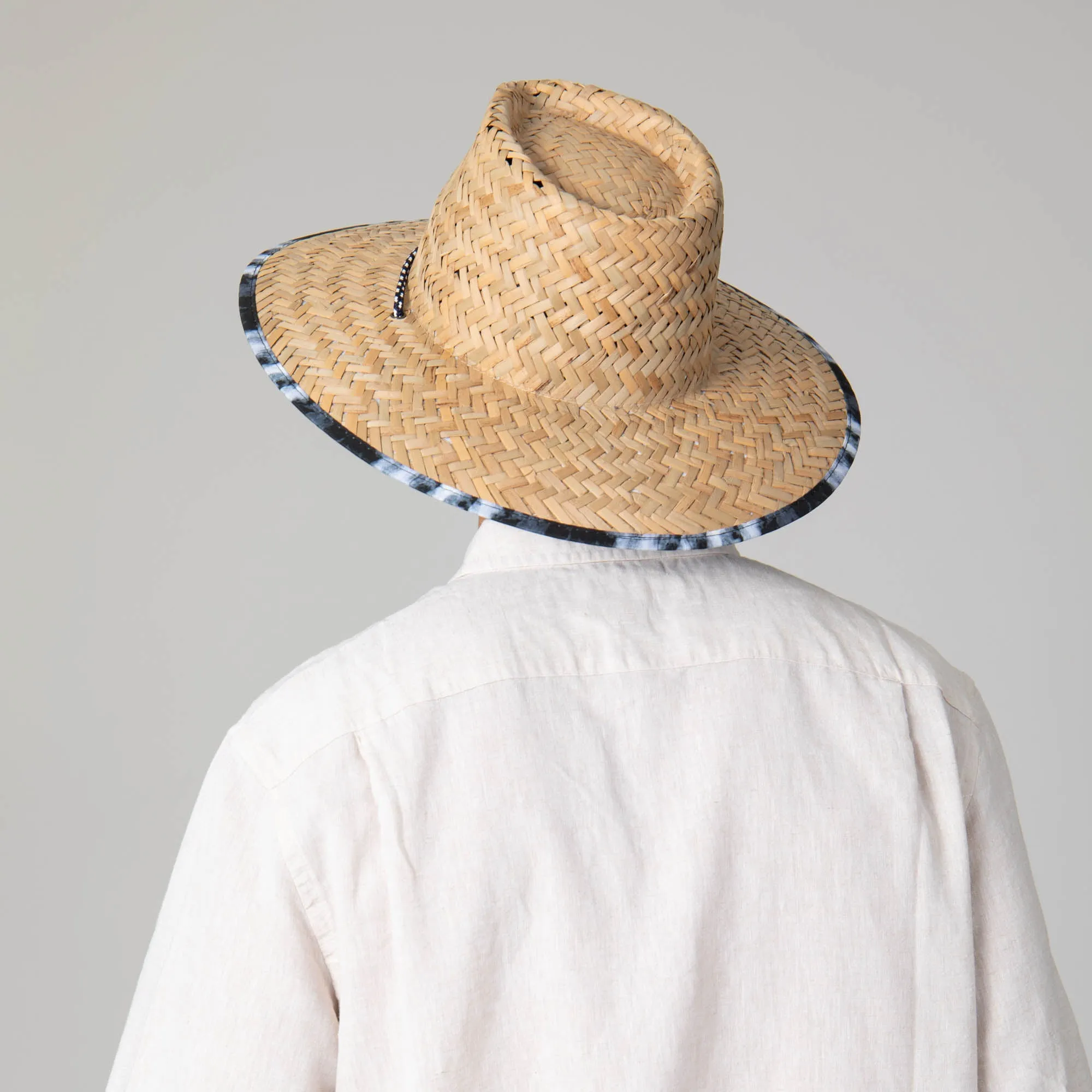 Mens Straw Lifeguard with Ocean Wave Under-brim