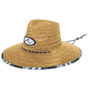 Mens Straw Lifeguard with Ocean Wave Under-brim