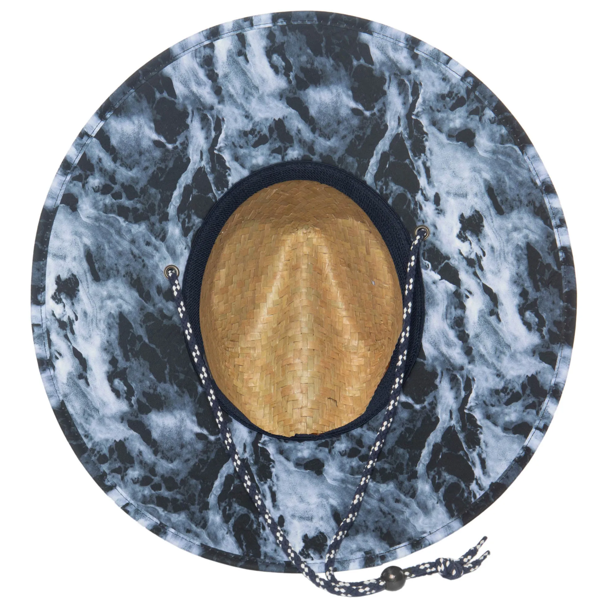 Mens Straw Lifeguard with Ocean Wave Under-brim