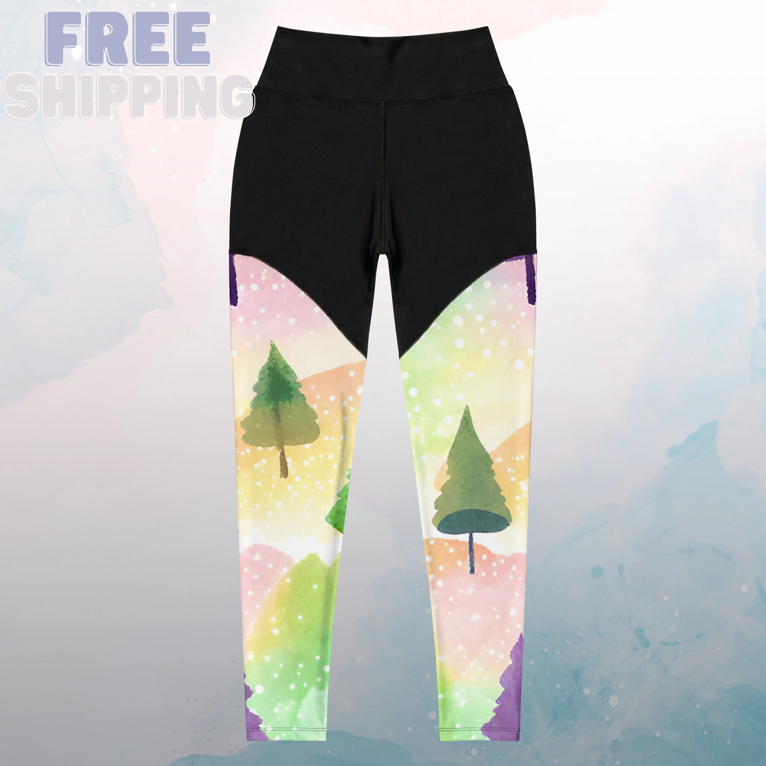 Rainbow and Pine Trees Athletic Compression Sports Leggings