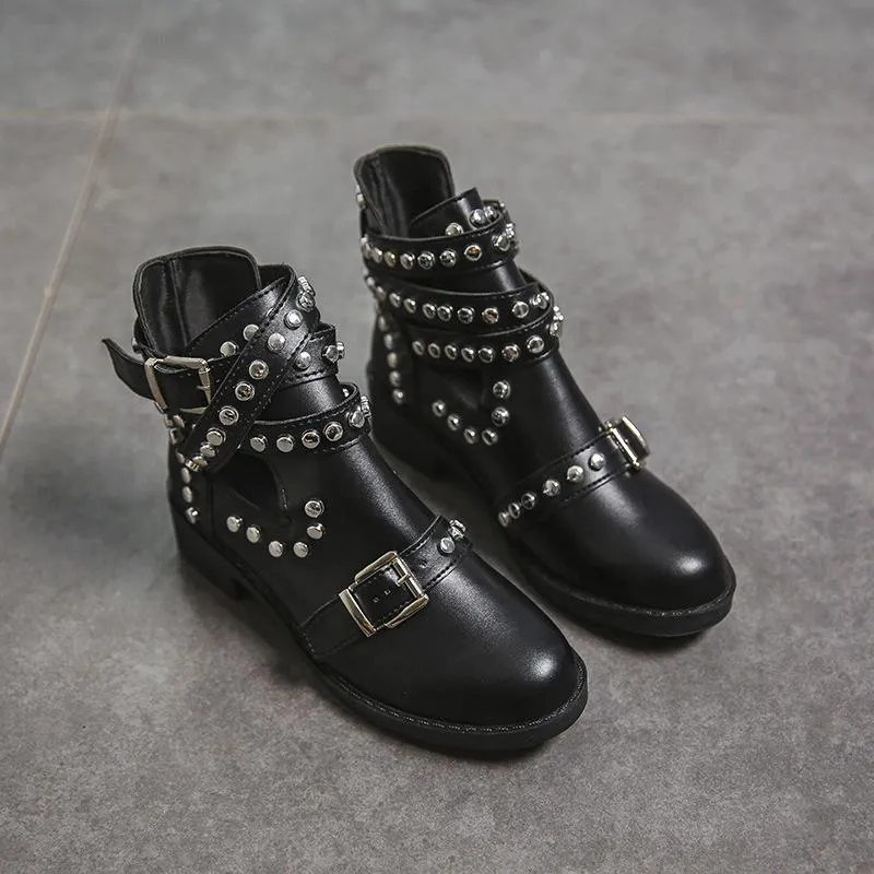 Round head stylish metal rivet belt buckle Martin boots women's boots.