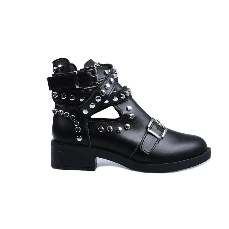 Round head stylish metal rivet belt buckle Martin boots women's boots.