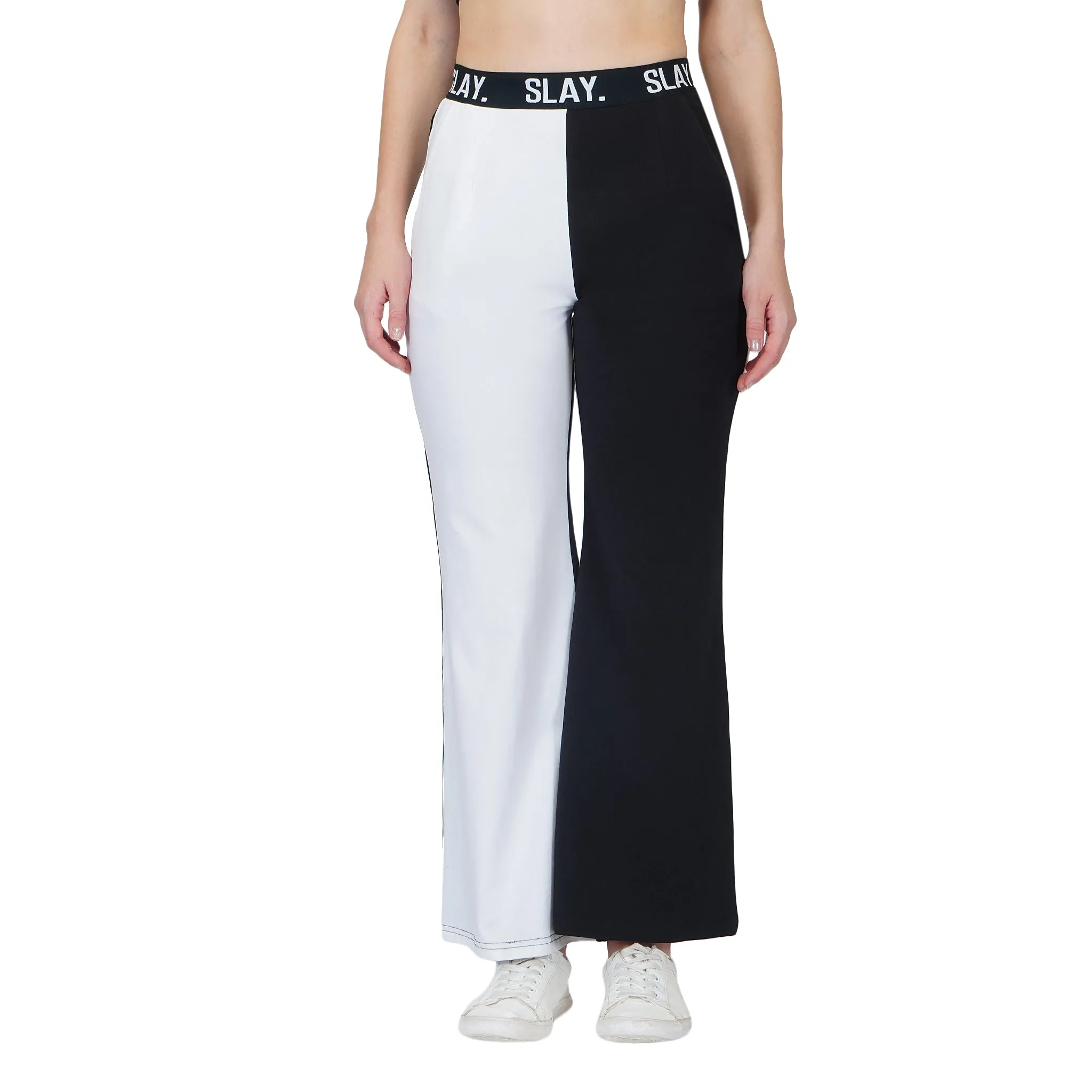 SLAY. Sport Women's Black White Colorblock Crop Top & Pants Co-ord Set