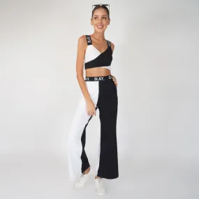 SLAY. Sport Women's Black White Colorblock Crop Top & Pants Co-ord Set