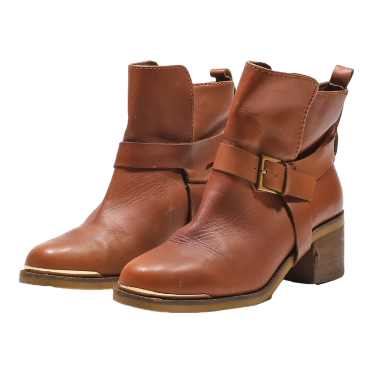 STRADIVARIUS Ankle Boots Beige Leather Womens UK 4