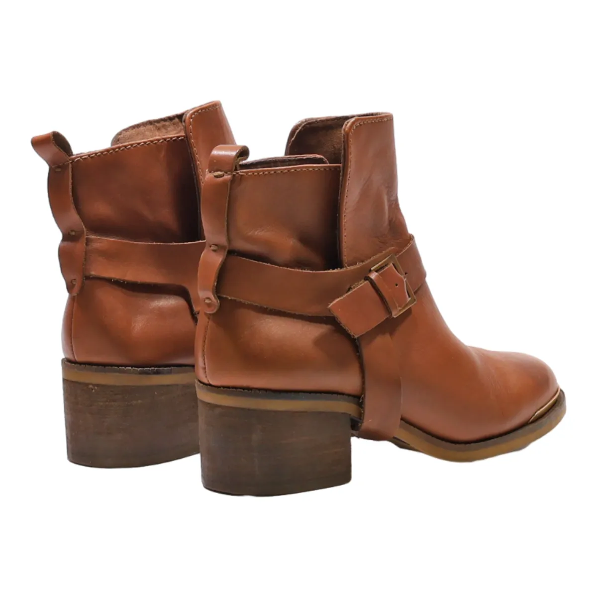 STRADIVARIUS Ankle Boots Beige Leather Womens UK 4