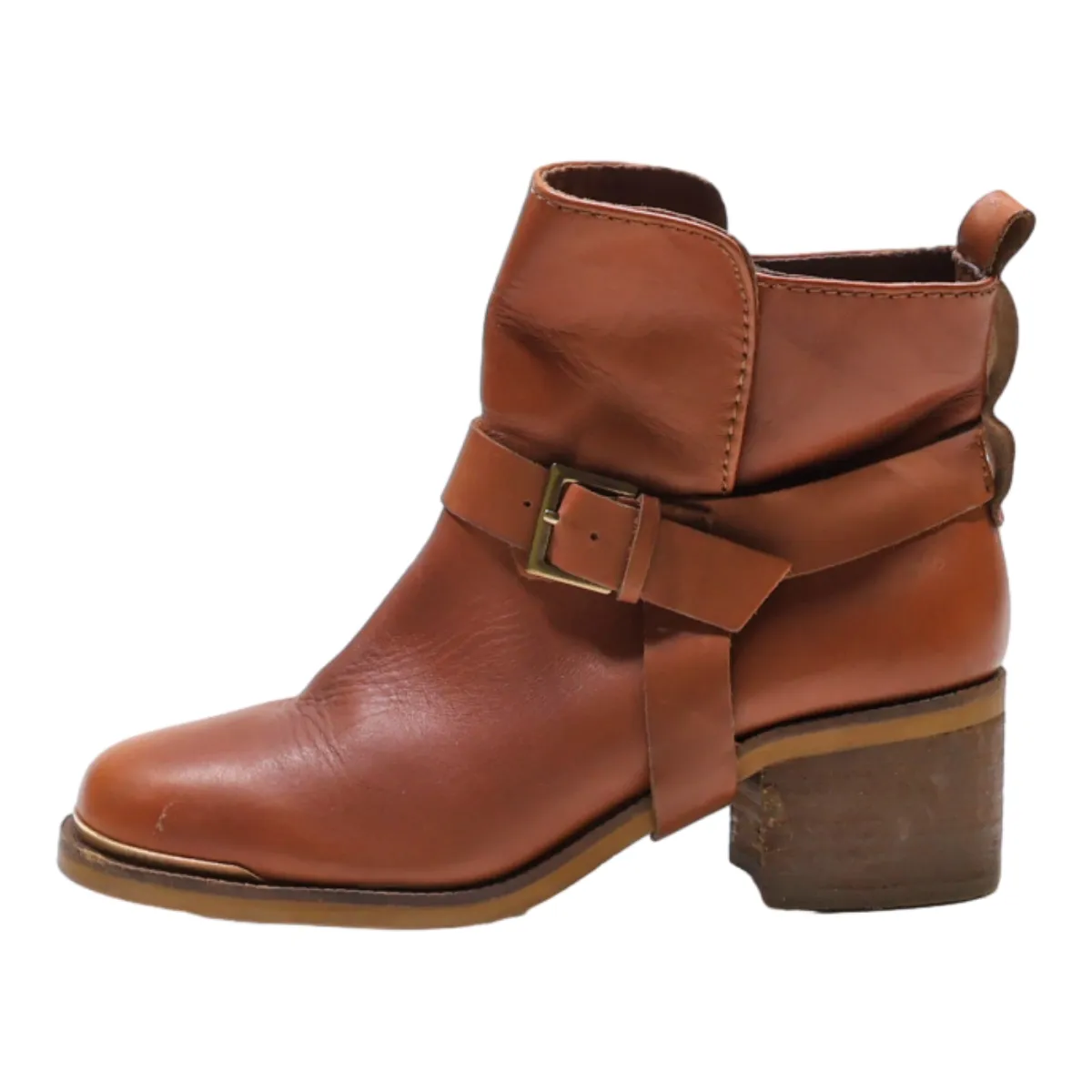 STRADIVARIUS Ankle Boots Beige Leather Womens UK 4