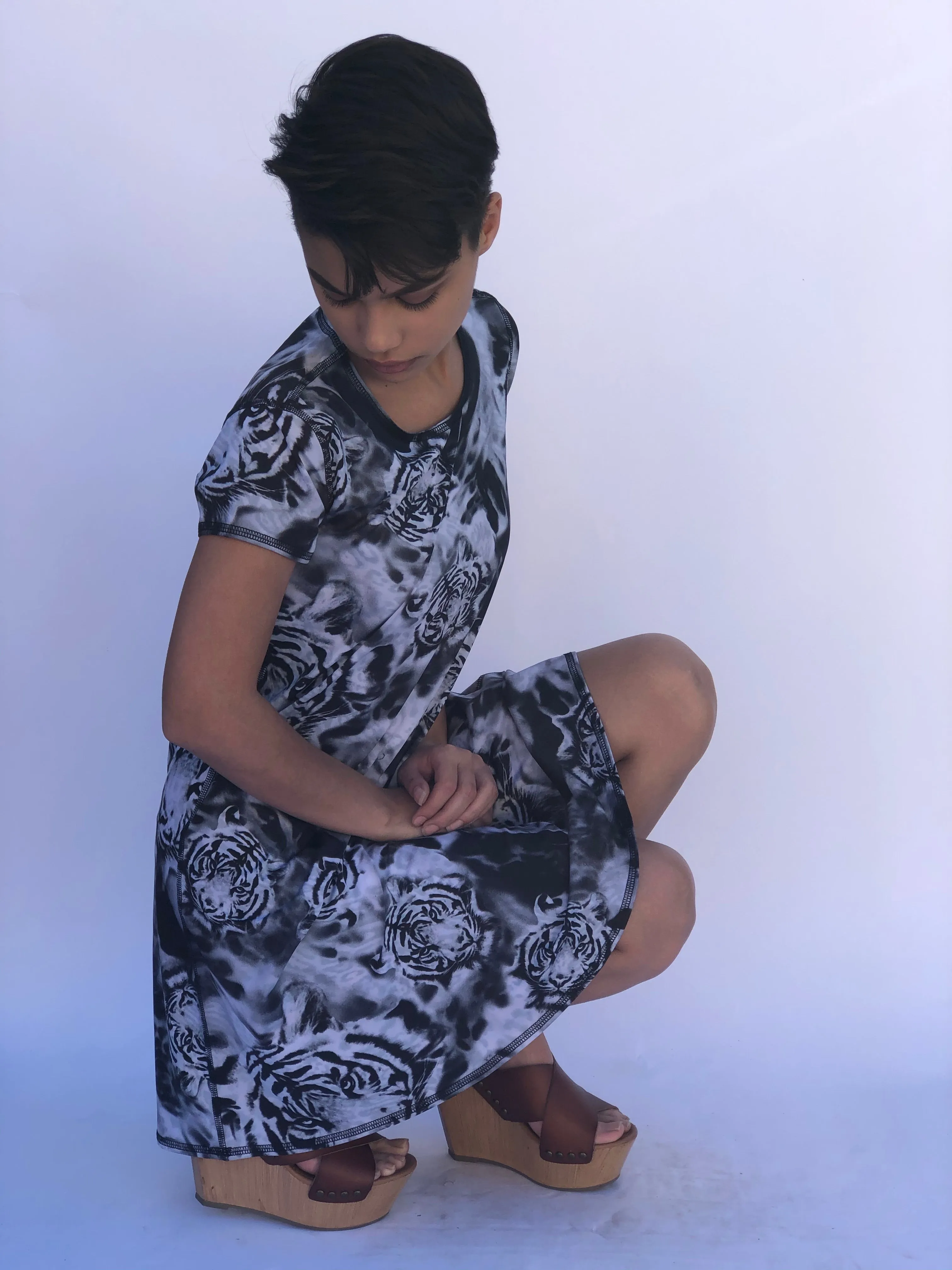 SWING DRESS WHITE TIGER/SNOW LEOPARD