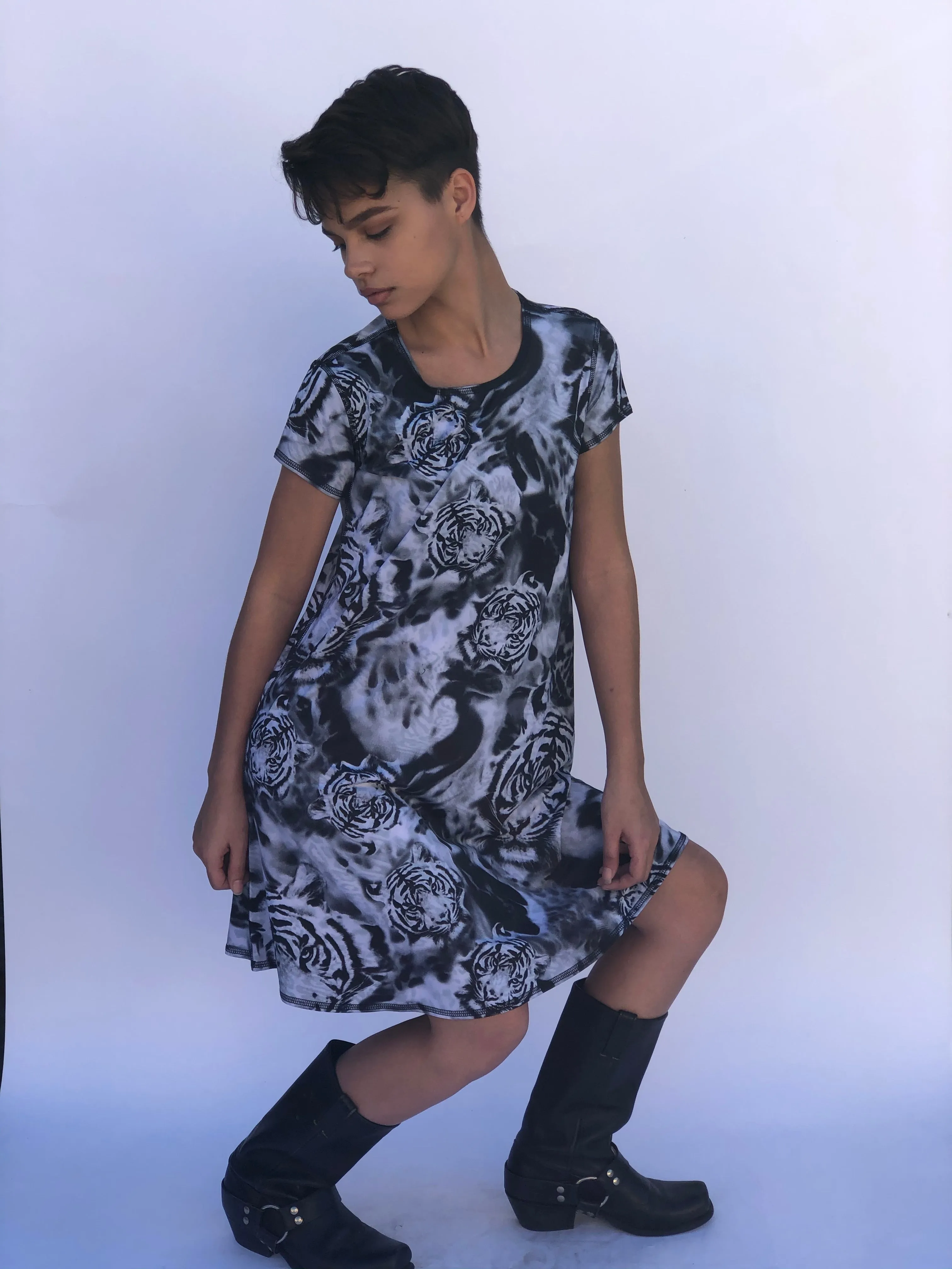 SWING DRESS WHITE TIGER/SNOW LEOPARD