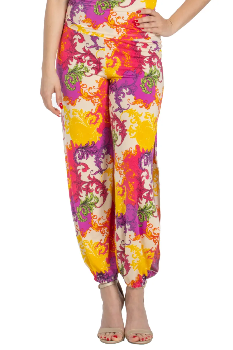 Vibrant Print Gathered Tango Pants With Slits