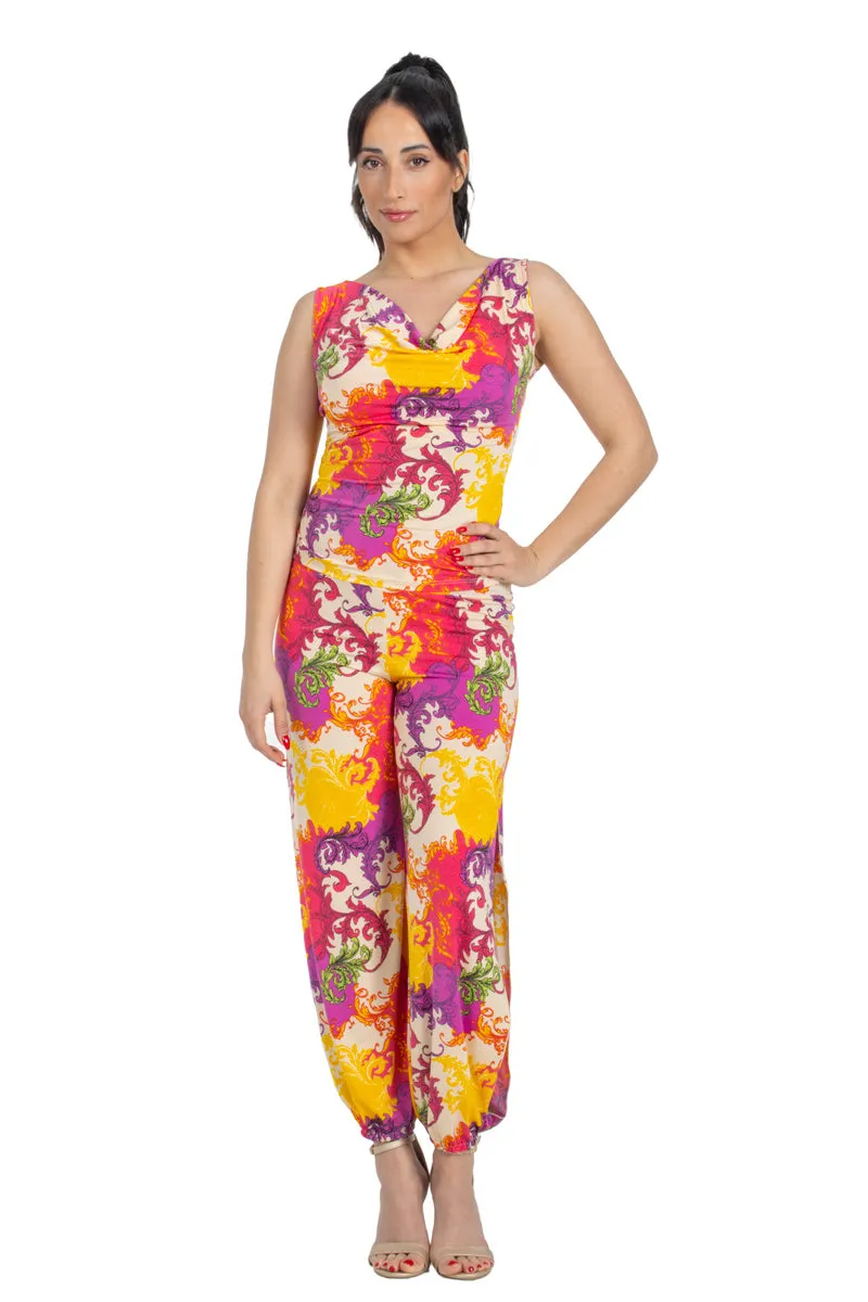 Vibrant Print Gathered Tango Pants With Slits