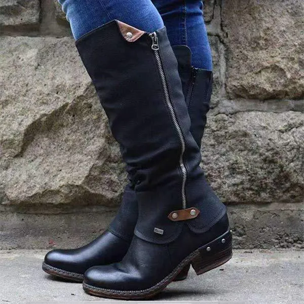 Women'S Vintage Medium Round Toe Chunky Heel Martin Boots 57493117C