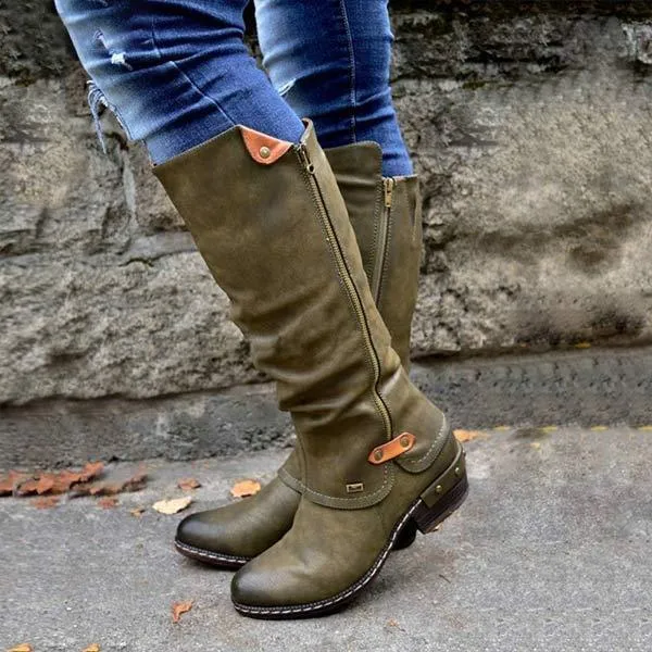 Women'S Vintage Medium Round Toe Chunky Heel Martin Boots 57493117C