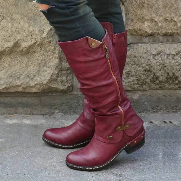 Women'S Vintage Medium Round Toe Chunky Heel Martin Boots 57493117C